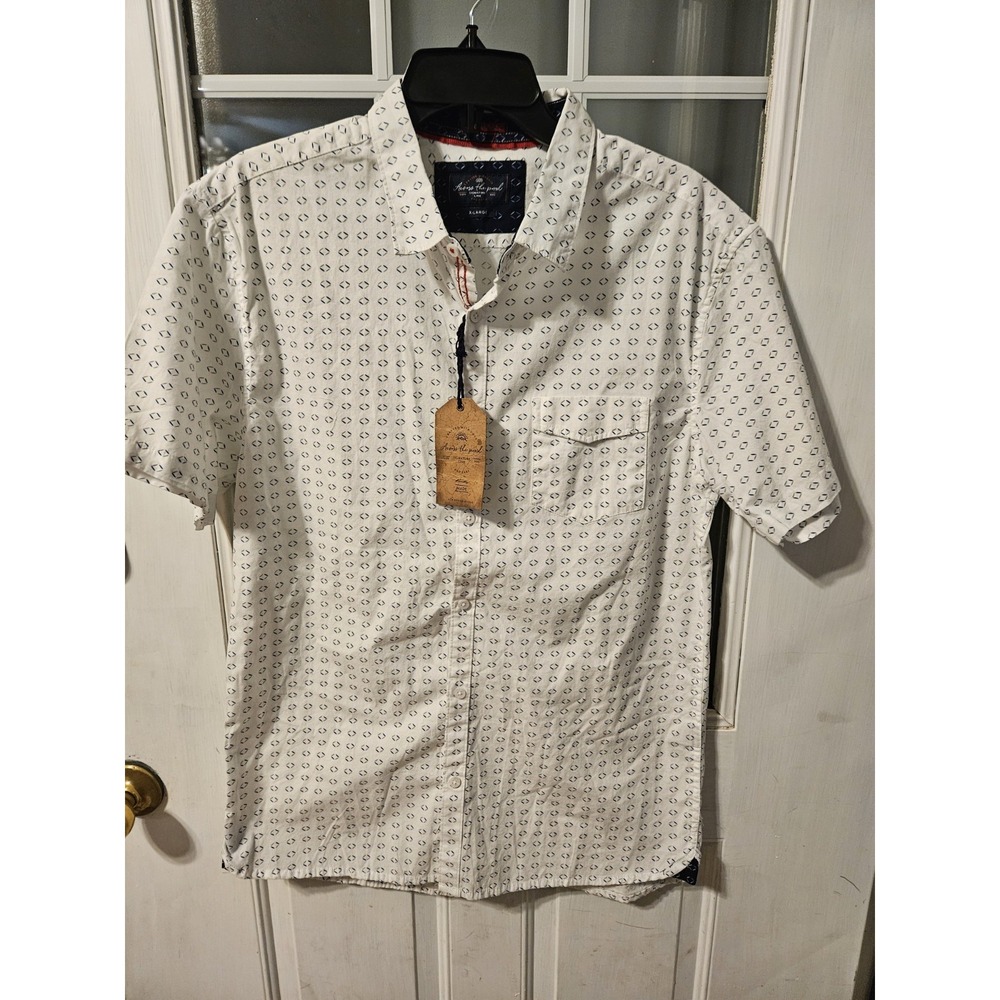 Across The Pond Lon Nyc Men Button Up Shirt XL White Geometric Short Sleeve NWT